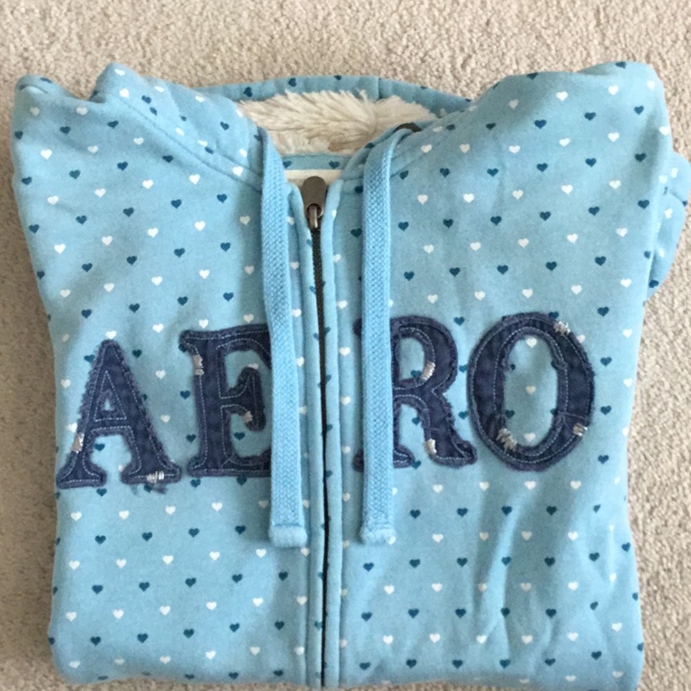 AEROPOSTALE Light Blue Heart Zip Hoodie - size M
